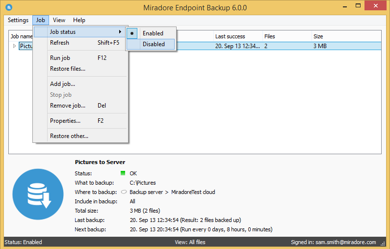 How to enable or disable backup jobs in Endpoint backup client